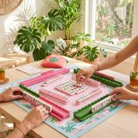 Jeu de Mahjong en Acrylique Tropical Personnalisé, 160 Tuiles, Design Perroquet Flamant Rose, Cadeau pour Femme
