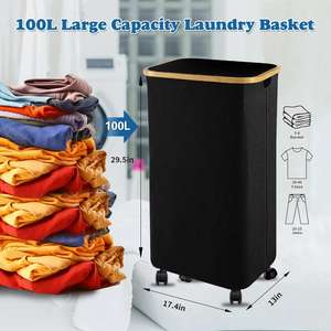 Cesta de lavandería plegable con ruedas de 100l con bolsa de lavado extraíble - Product Image 3