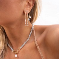 Collier en or 18 carats plaqué or, style bohème, avec chaîne à maillons, cristaux et strass, cadeau pour mariage, fiançailles, fête, bijoux