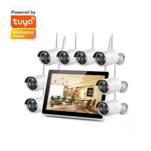 थोक घर सुरक्षा सीसीटीवी कैमरा प्रणाली Tuya स्मार्ट 1080P 8CH वायरलेस NVR के साथ 12 "स्क्रीन किट