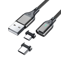 Cable de Carga Magnético 3 en 1 3A, Cable de Transferencia de Datos Tipo-C de Carga Rápida para Dispositivos Tipo-C Micro USB