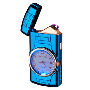 Accendino da fumo al Plasma di forma accendino <span class=keywords><strong>in</strong></span> metallo senza fiamma ricaricabile USB <span class=keywords><strong>in</strong></span> metallo con orologio per uomo - Product Image 4
