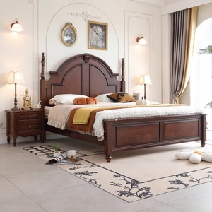 Lit classique en bois foncé avec tête de lit en colonne romaine et sculptures délicates, pour une décoration intemporelle de chambre à coucher 55-SAJ-Lit en bois massif-1 - Product Image 5