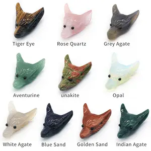 Natural crystal wolf head animal figurines reiki crystal wolf for diy jewelry making