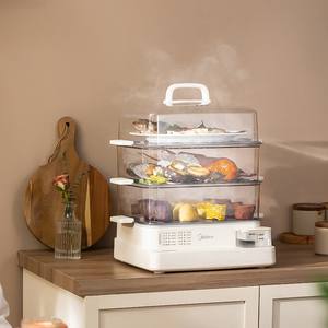 Vaporera eléctrica Midea de tres capas de acero inoxidable de 10L con tapa transparente antideslizante para uso doméstico en la cocina - Product Image 4