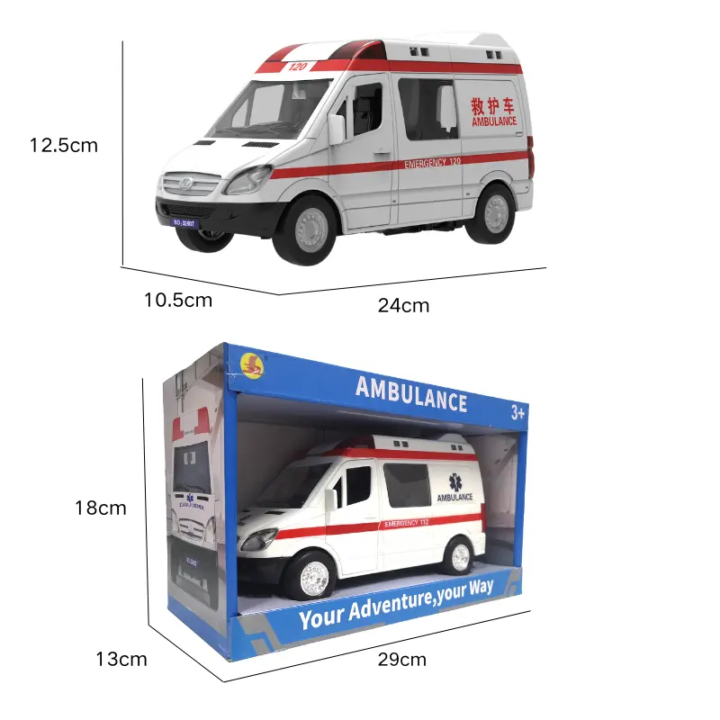 Mainan anak mainan ambulans edukasi dini empat tombol darurat 120 mobil lampu musik Gesekan mainan ambulans mobil