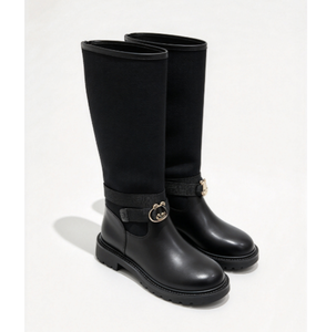Botas de Invierno Negras y Beige, Botas Altas hasta la Rodilla con Hebilla, Impermeables, Punta Redonda, Calzado para Clima Frío, MOQ Bajo, OEM, ODM - Product Image 2