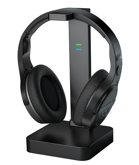 Wireless Over-Ear Headphones with 2.4G RF Transmitter Charging Base LED Battery Indicator up 30m Range for TV Watching Seniors