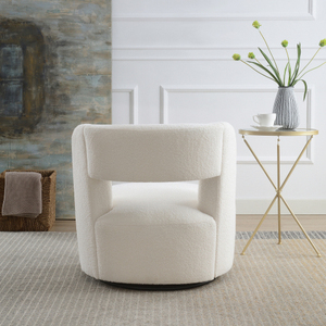 Swivel Barrel Leisure Chair Soft Teddy Fabric Upholstered Eco-Friendly Modern Design Apartment Living Room Bedroom Use <b>Cream</b> - Product Image 3