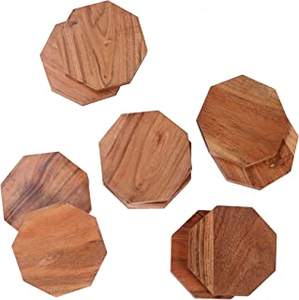 Ensemble de sous-verres en bois pour les plateaux de service de table à boissons au café avec un design unique d'Inde - Product Image 6