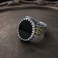 Bague Chevalière JLM en Acier Titane et Onyx Noir, Style Vintage Turc Gravé, Bijou de Luxe pour Homme, Rétro