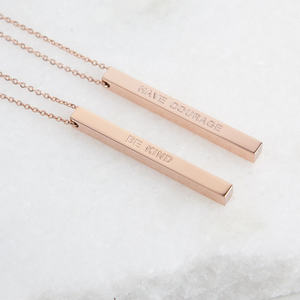 Collier en argent plaqué or, en forme de barre verticale, pendentif personnalisé avec message gravé sur les 2 côtés, en acier inoxydable, 10 pièces - Product Image 3