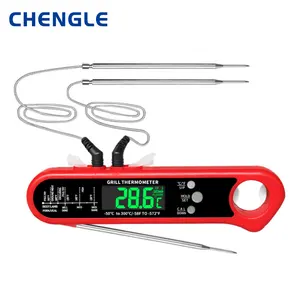 किचन थर्मामीटर ओवन मीट बारबेक्यू फोल्डिंग थर्मामीटर एलसीडी डिस्प्ले बाहरी एक्सटेंशन डुअल जांच अलार्म फ़ंक्शन के साथ - Product Image 6