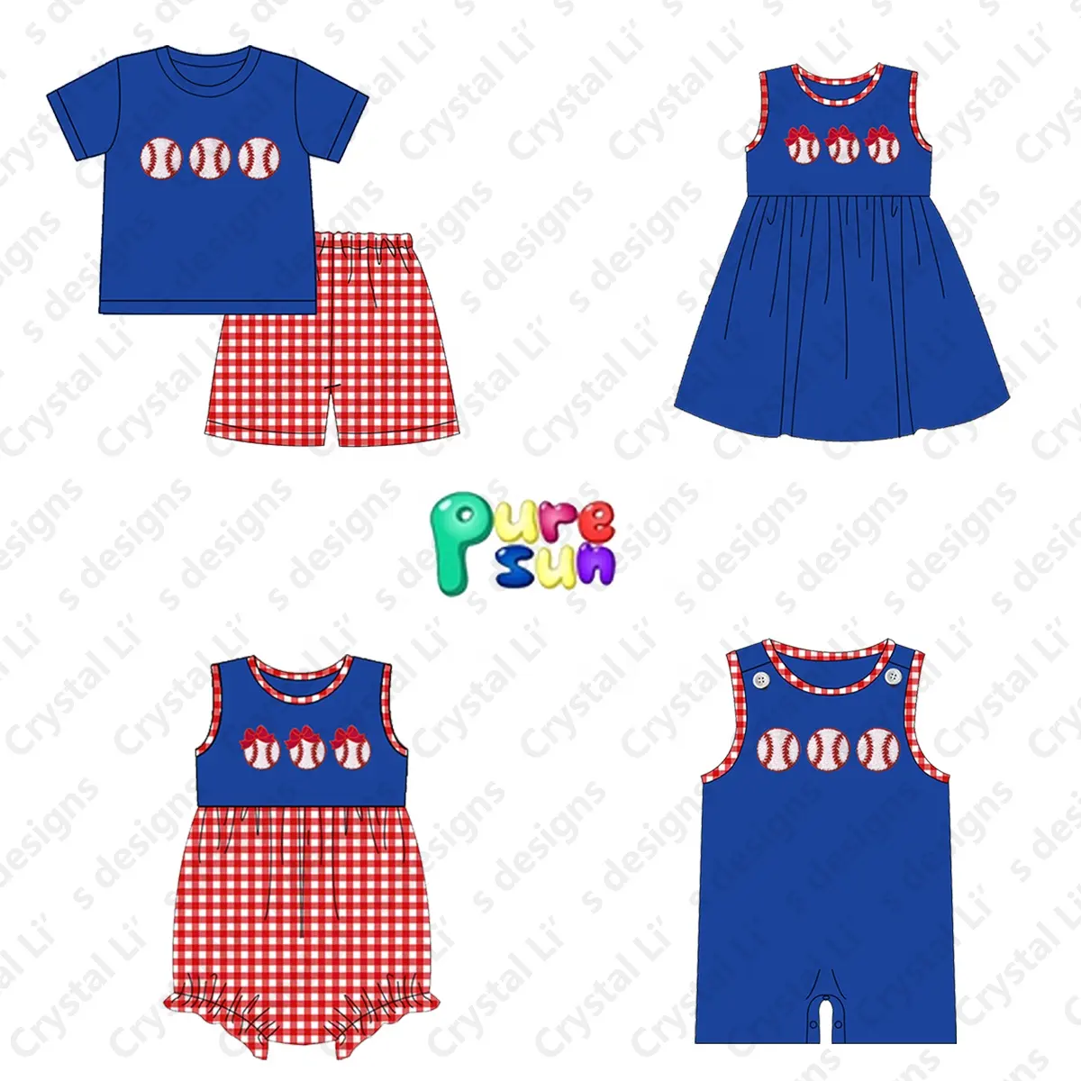 2023 new design red and white gingham baby girl dresses baseball french knot baby girl romper dress custom dress for kids girl