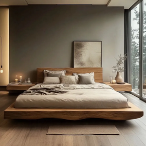Cadre de lit de rangement en bois massif pur de style Wabi-Sabi, structure à mortaise et tenon, pour hôtel et maison d'hôtes japonais, modèle BF-01 Wabi-Sab - Product Image 5