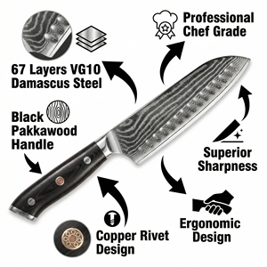 <span class=keywords><strong>Couteau</strong></span> <span class=keywords><strong>Santoku</strong></span> YanZap 7'' en acier Damas VG10 à 67 couches, <span class=keywords><strong>couteau</strong></span> de cuisine de style <span class=keywords><strong>Santoku</strong></span> <span class=keywords><strong>japonais</strong></span> avec manche en bois Pakka noir - Product Image 3