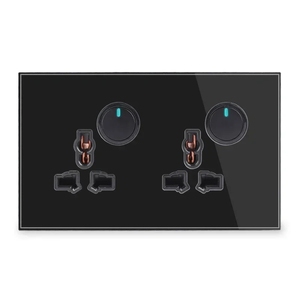 146 vidrio templado 2Gang Universal interruptor <span class=keywords><strong>de</strong></span> enchufe <span class=keywords><strong>de</strong></span> <span class=keywords><strong>tres</strong></span> orificios combinación enchufe multifuncional botón <span class=keywords><strong>de</strong></span> Reinicio <span class=keywords><strong>de</strong></span> punto al por mayor - Product Image 2