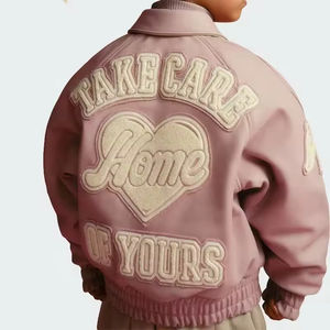 OEM مخصص الشتاء الشنيل التطريز شعار الجلود سترة بومبر بو الجلود الاطفال جاكيتات اسكواش - Product Image 2