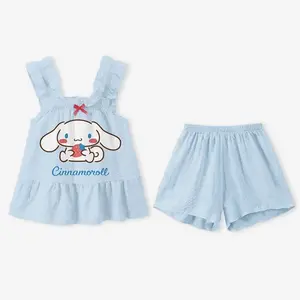 2024 New Girls' Summer Thin Pajamas Set Little Girls Fashion Halter Shorts Home Wear Two-piece Set