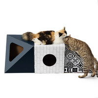 Maisonnette pour chat multi-niveaux DIY en carton, modulaire géométrique, avec griffoirs et lit de repos
