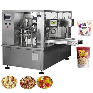Snacks/popcorn Flat Doypack Bag Packaging With Zipper Stand Up Pouch Filling And Sealing Machine