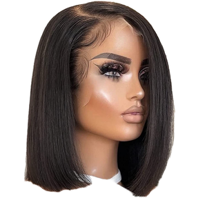 13x4 dentelle avant droite <span class=keywords><strong>Bob</strong></span> perruque 12A cheveux humains bruts noir naturel HD sans colle 250% densité Super simple dessiné 8 pouces de long - Product Image 1