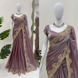 Sari de soirée de créateur avec broderie lourde et travail de paillettes pour femmes, idéal pour les mariages et les célébrations festives - Product Image 6