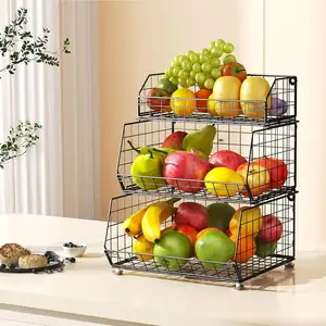 Küchentisch 3 schichtfähiger faltbarer stapelbarer Gemüse-Metall-Zwiebelschrank Drahtkorben für Obstkorb