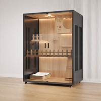 Villa pour animaux de compagnie de luxe en bois à plusieurs niveaux tout-en-un avec zone d'alimentation et toilettes, meubles pour animaux de compagnie d'intérieur