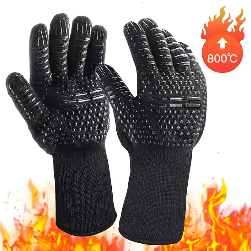 Kunden spezifischer Grill Barbecue Hoch temperatur-und feuer beständige Handschuhe Flamm hemmender und wärme isolierender Silikon-Grill handschuh
