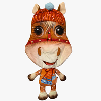 Sac à dos unisexe en peluche en forme de cheval avec de grands yeux et un foulard, en tissu polyester rembourré de coton, nouveau design, mignon et amusant