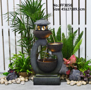 Dekorasi taman air mancur air terjun Modern Pagoda Zen tenang mangkuk air mancur berdiri Jepang dengan lampu LED - Product Image 2