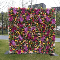 Décoration de toile de fond Joyeux Anniversaire, Fond de scène de mariage, Orchidées artificielles violet foncé, Décoration murale florale en rouleau pour fêtes