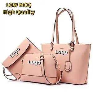 Logotipo personalizado bolsa feminina Ombro Satchel Bag BAIXO MOQ Bolsa 3 em 1 Conjunto com Logotipo Impresso Elegante Bolsa Bolsa Mulheres de Luxo