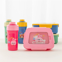 Boîte à bento portable de qualité alimentaire à compartiments séparés avec couvercle en plastique pour étudiants, enfants, boîte à lunch à thème de personnage de dessin animé, ensemble avec bouteille d'eau