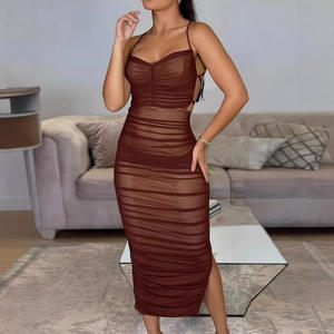 Vestido Midi de mujer, moda de verano, liso, sin mangas, sin espalda, cuello Halter, con cordones, cintura cortada, línea A, vestidos de fiesta ajustados - Product Image 3