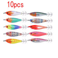 Umpan Ikan Cumi-cumi Gurita Kayu ABS Model Baru dengan Efek Lampu Malam 8CM 5.8G Umpan Keras untuk Ikan Air Asin Perlengkapan Memancing Sungai