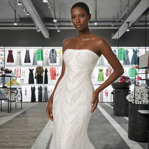 Vestido <span class=keywords><strong>de</strong></span> Novia Sirena Talla Grande Mumuleo, con Lentejuelas Brillantes y Perlas, Mangas Largas, Satén, Estilo Aso Ebi Árabe, para Novias - Product Image 4