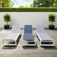 Chaise longue de plage portable d'extérieur en aluminium réglable avec tissu, lit de repos empilable pour piscine et salon