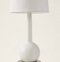 Lampe de table pour hôtel, base en forme d'ampoule blanche avec abat-jour en tissu de lin et ports USB