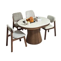 Table à manger multifonctionnelle en travertin de style médiéval de luxe léger, design pliable invisible, table extensible
