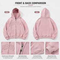 Sweat à capuche zippé personnalisé avec logo brodé vintage délavé, en mélange de coton écologique, coupe ample, style streetwear