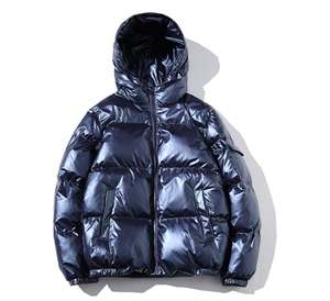 blue shiny puffer jacket
