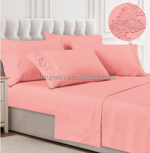 Diseño de encaje 100% Poliéster Microfibra Color sólido Juego de sábanas cepilladas Sábanas de hogar y hotel con sábanas ajustadas y planas - Product Image 5