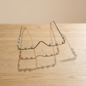 Gold Pearl Rimless Eyeglasses <b>Frames</b> Handmade Brass Half <b>Frame</b> Wavy Optical <b>Frame</b> for Women - Product Image 3
