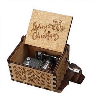 กล่องดนตรีไม้ไขลาน งานคริสต์มาส สไตล์อเมริกัน รูปทรงสี่เหลี่<span class=keywords><strong>ย</strong></span>มผืนผ้า ทำจากไม้อัด เสียงเพลง 30 วินาที พร้อมสลักลาย สำหรับเทศกาล - Product Image 3