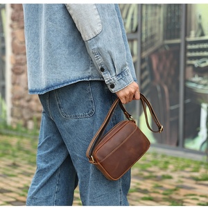 Sac bandoulière Boshiho en cuir Crazy Horse pour homme, sac messager zippé pour voyage - Product Image 6