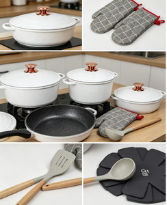 Juego de Utensilios de Cocina Antiadherentes <span class=keywords><strong>Blancos</strong></span> de 15 Piezas Zunck con Perillas <span class=keywords><strong>en</strong></span> Oro Rosa y Sartén de Granito - Product Image 4