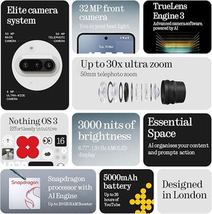 Teléfono Inteligente Nothing Phone (3a), Pantalla AMOLED de 120 Hz, Sistema de <span class=keywords><strong>Cámara</strong></span> Triple de 50 MP, Procesador Snapdragon 7s Gen3, Bluetooth 5.4 - Product Image 5
