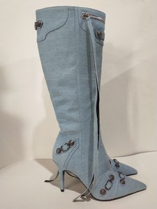 Nouvelles bottes pour femmes en denim, style rétro, à franges, tendance, talon aiguille, longueur genou - Product Image 4
